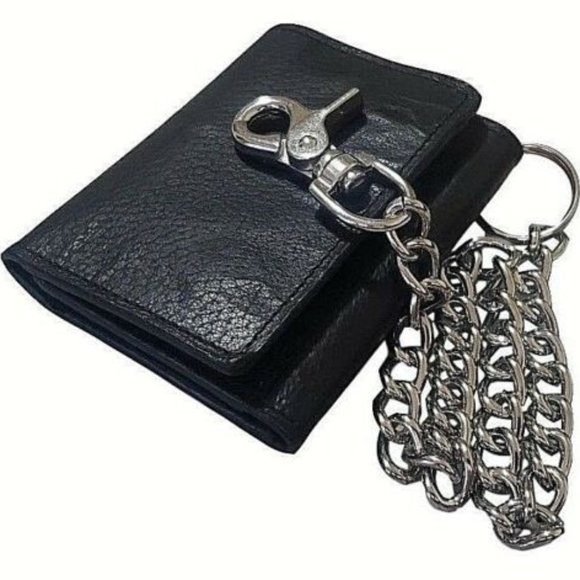 Men's RFID Signal Blocking Motorcycle Wallet with Chain Black - Picture 4 of 12